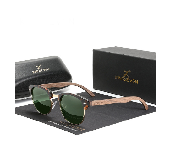 Солнцезащитные очки KINGSEVEN DESIGN Browline из ореховой древесины с поляризованными линзами Зелtный G15 (N5516)