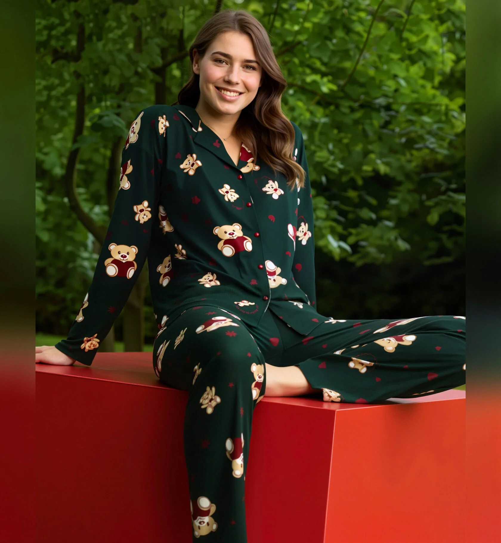 Пижама женская микрофлис Pijamoni 5660-10k на пуговицах с принтом XL Темно-зеленый (29954378) - фото 4 Пижама женская микрофлис Pijamoni 5660-10k на пуговицах с принтом XL Темно-зеленый (29954378) - фото 4