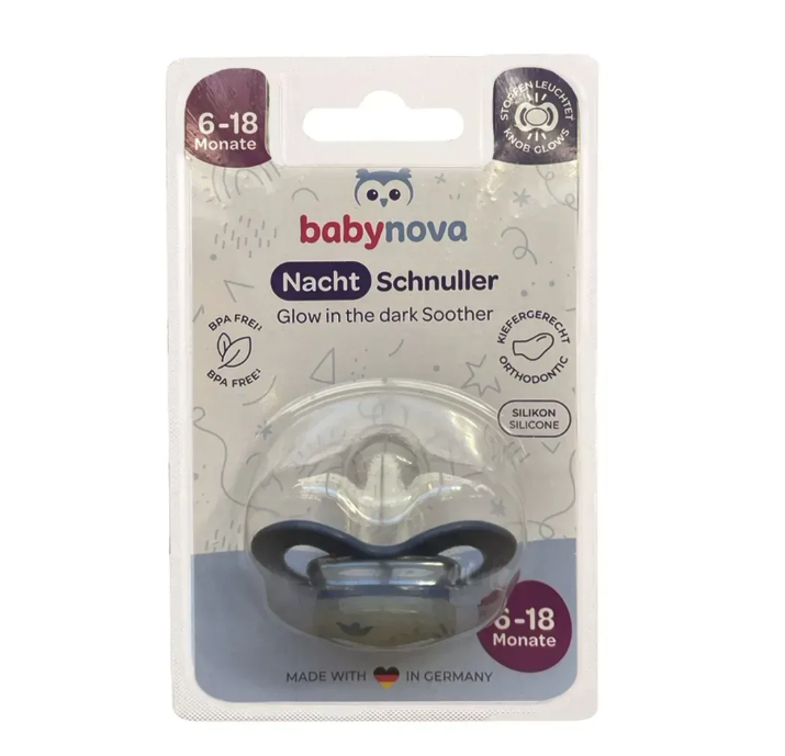 Пустушка силіконова Baby Nova ортодонтична нічна 0-6 міс. 1 шт. Блакитний (143927) - фото 2 Пустушка силіконова Baby Nova ортодонтична нічна 0-6 міс. 1 шт. Блакитний (143927) - фото 2