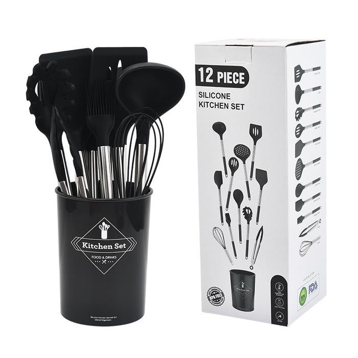 Набор кухонных принадлежностей силиконовый Vialex из 12 предметов Черный (B0B9H4S296) Набор кухонных принадлежностей силиконовый Vialex из 12 предметов Черный (B0B9H4S296)