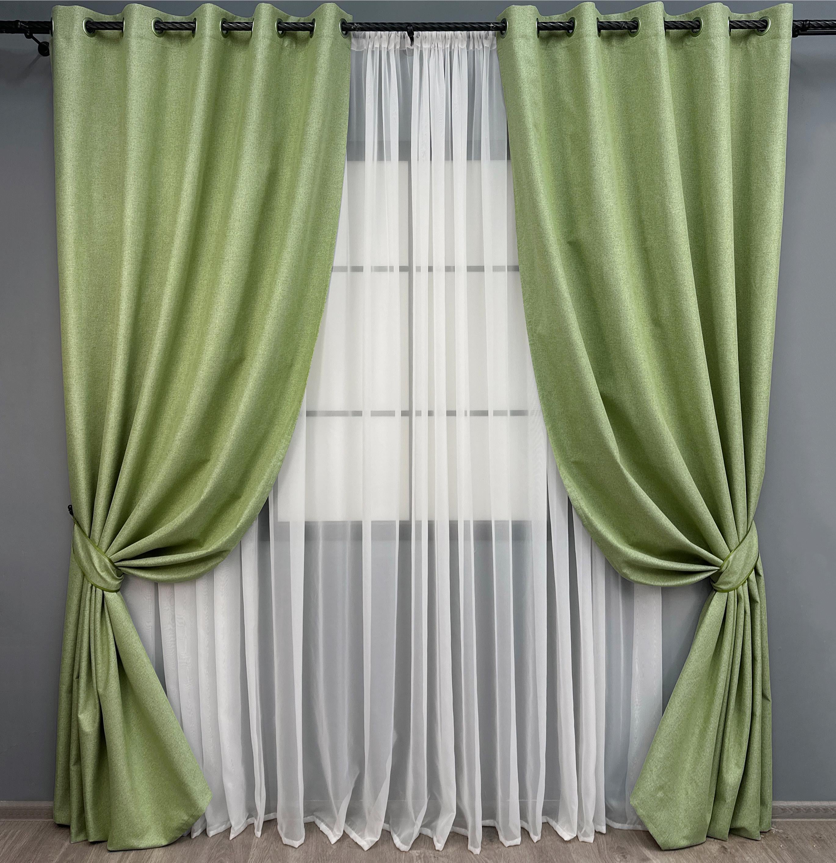 Комплект штор на люверсах VR-Textil Блэкаут двусторонний ASHEN NIGHT № 1841ш 150х270 см 2 шт. Оливковый (37-0282) Комплект штор на люверсах VR-Textil Блэкаут двусторонний ASHEN NIGHT № 1841ш 150х270 см 2 шт. Оливковый (37-0282)