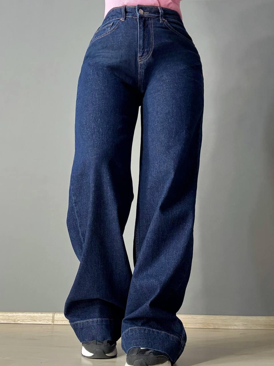 Джинсы женские Mikaletta G-10 wide leg палаццо клеш с манжетом р. 25 Темно-синий (5005)