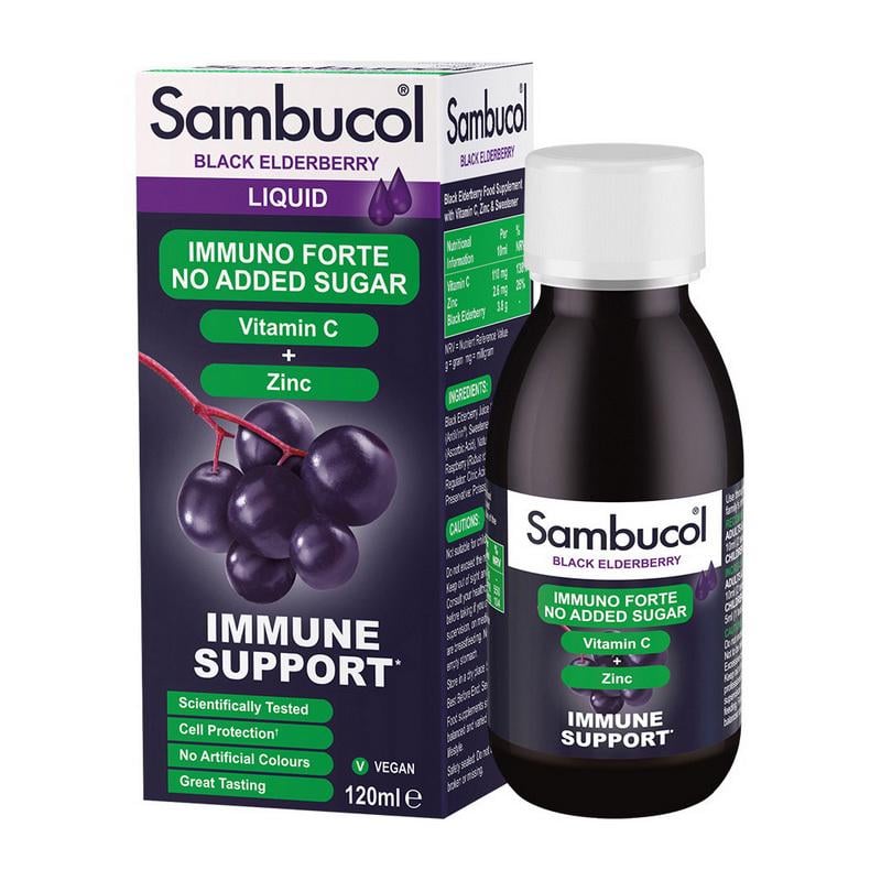 Чорна бузина сироп Sambucol Immuno Forte No Added Sugar + Vitamin C + Zinc 120 мл