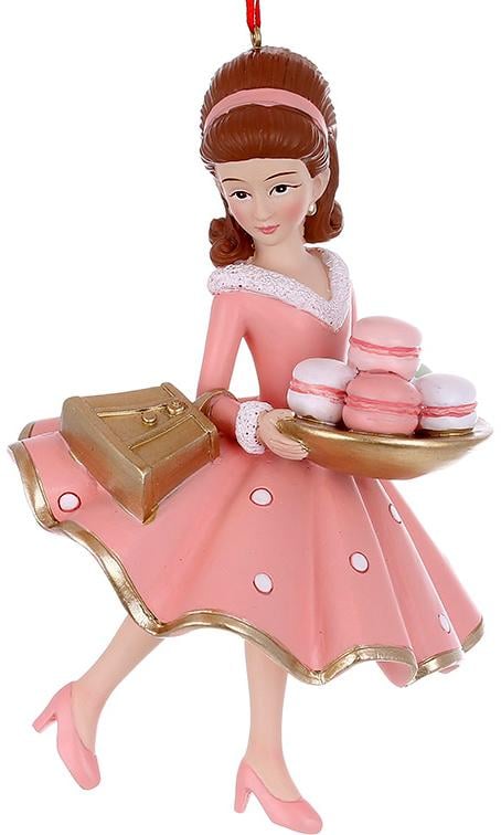 Фигурка декоративная подвесная Девочка с макарунами 10х15 см Розовый