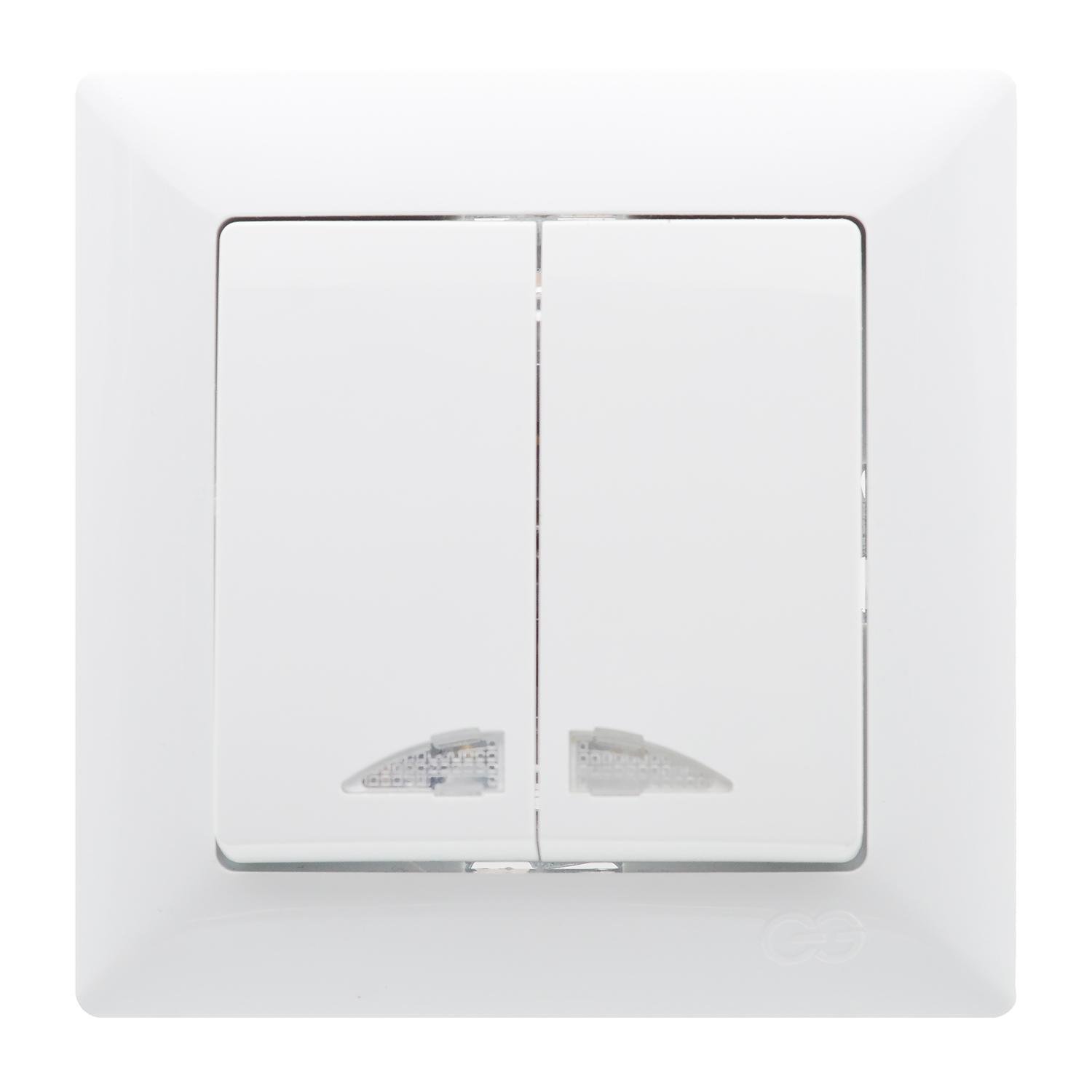 Выключатель двухклавишный Gunsan Visage с подсветкой Белый (VS 28 11 104)