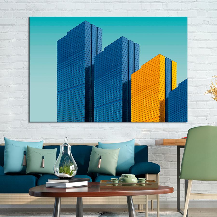 Картина город Синие и жёлтый небоскрёбы 80x54 см (A815-1)