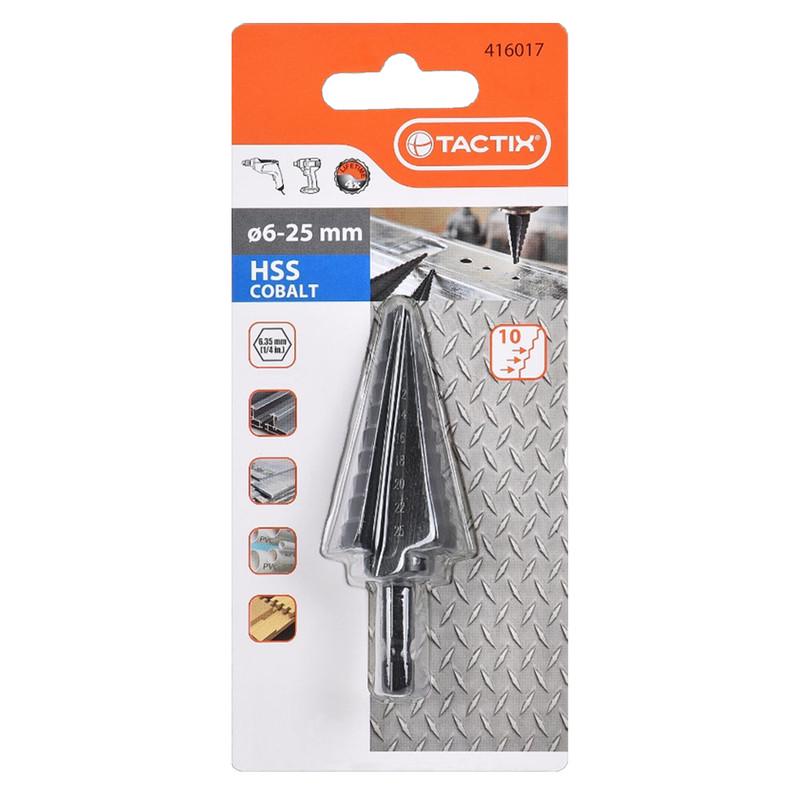 Свердло ступінчасте TACTIX HSS 416017 ⌀6-25 мм по металу сталь HSS/кобальт (SDDT0DTWE416017MT0) - фото 2 Свердло ступінчасте TACTIX HSS 416017 ⌀6-25 мм по металу сталь HSS/кобальт (SDDT0DTWE416017MT0) - фото 2