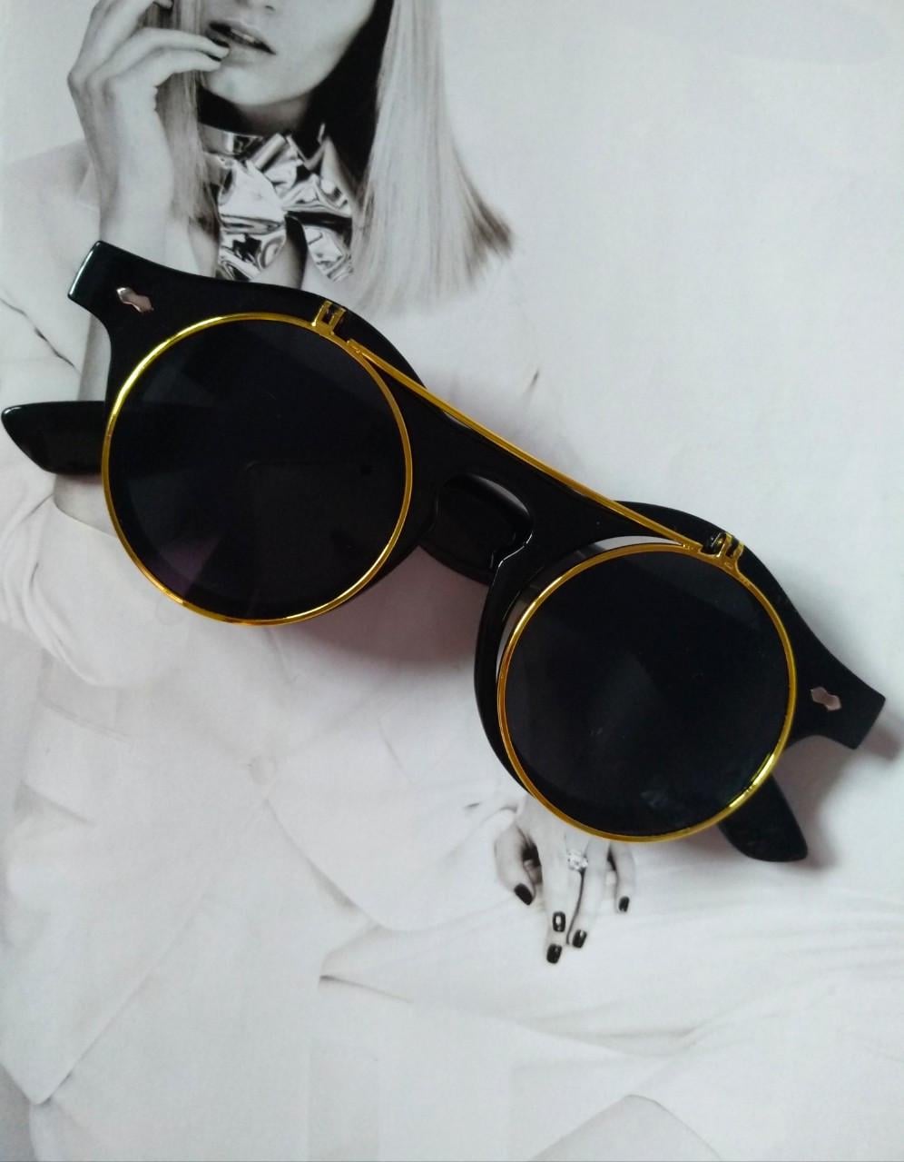 Очки солнцезащитные имиджевые круглые панк двойной флип Черный глянец Очки солнцезащитные имиджевые круглые панк двойной флип Черный глянец
