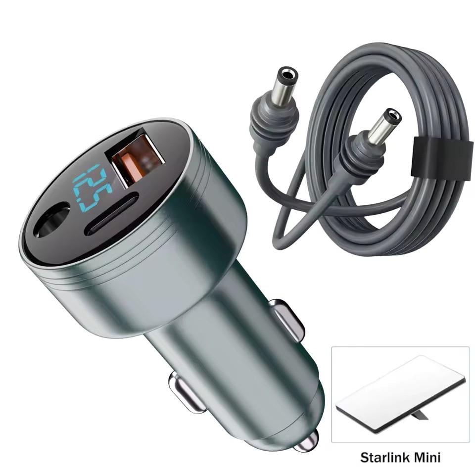 Зарядное устройство для телефонов автомобильное для Starlink Mini с DC 5521 USB-C QC 3.0 3 порта QC PD с кабелем 5 м (2806680729) - фото 8