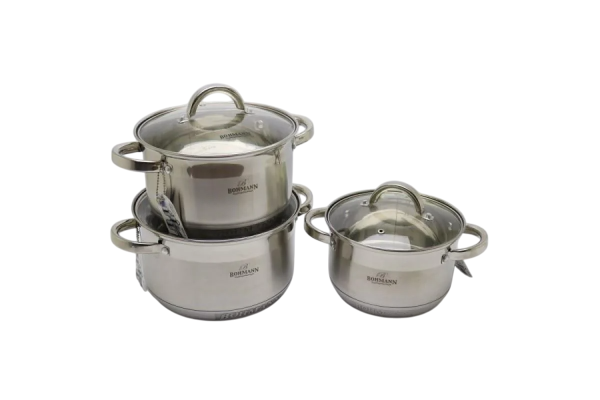 Набор кастрюль Bohmann из нержавеющей стали 6 пр. 2,9/3,9/6,9 л (0715)
