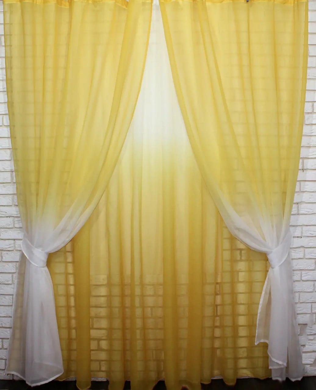 Штори та тюль 1 шт. 3х2,5 м та 2 шт. 1х2,5 м Жовтий (П4К-031дк 518тВ-5)