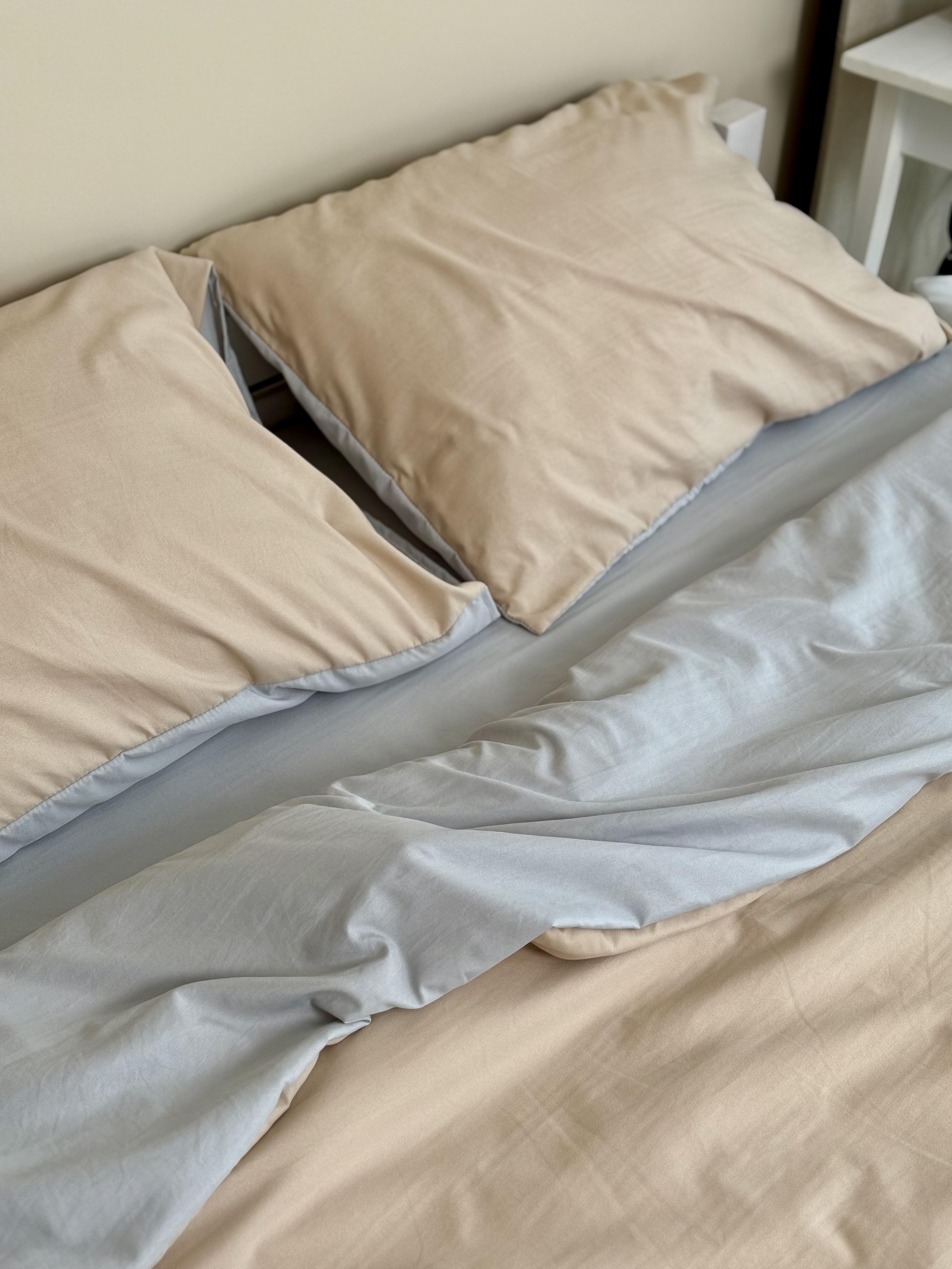 Комплект постельного белья Тень сатин полуторный/наволочки 50х70/70х70 см Бежевый/Серый (6816) - фото 2