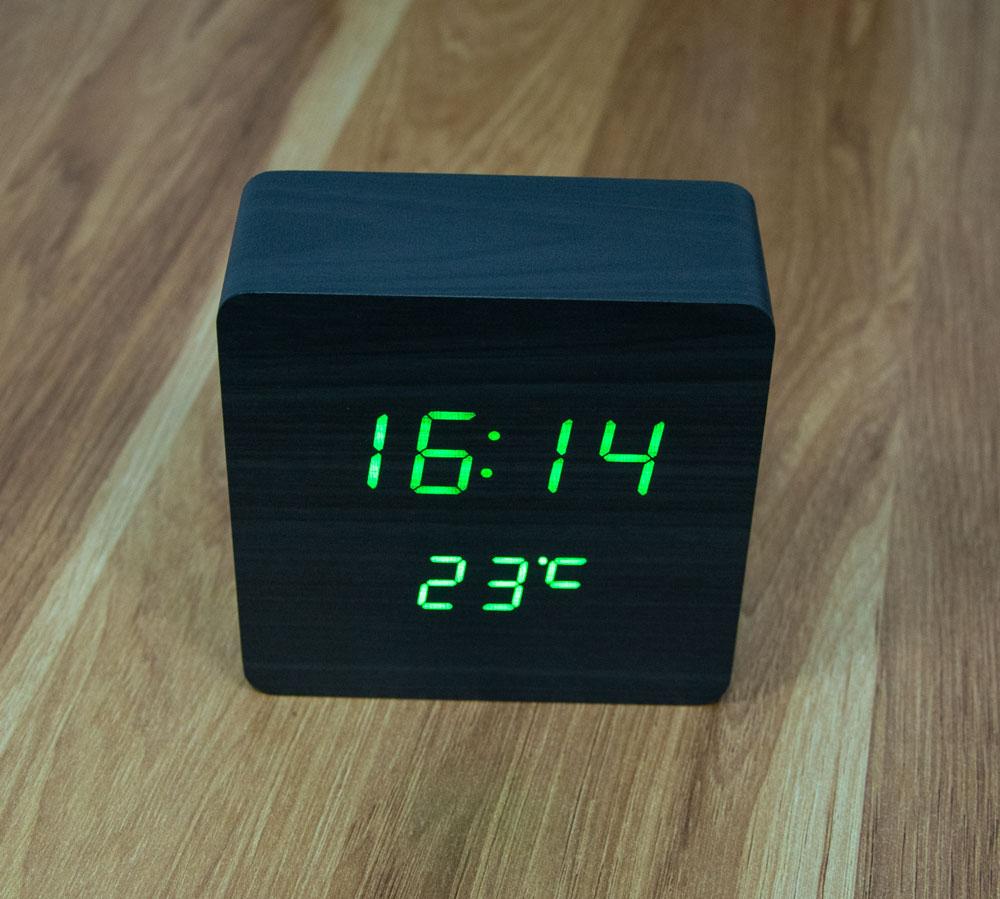 Годинник настільний Wooden Clock VST-872 електронний з термометром Чорний (1008157-Black-2) - фото 2