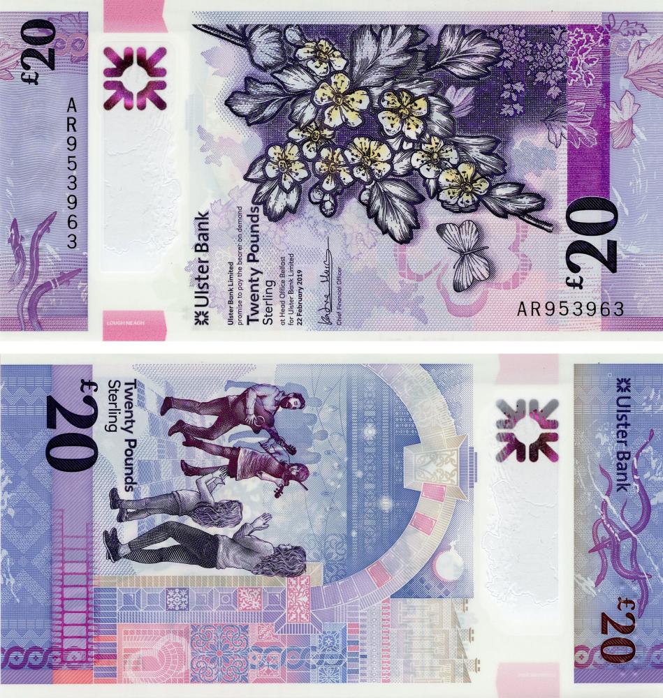 Колекційна банкнота Північна Ірландія 20 фунтів 2019 2020 Полімер UNC Ulster Bank P345 (Б15939)