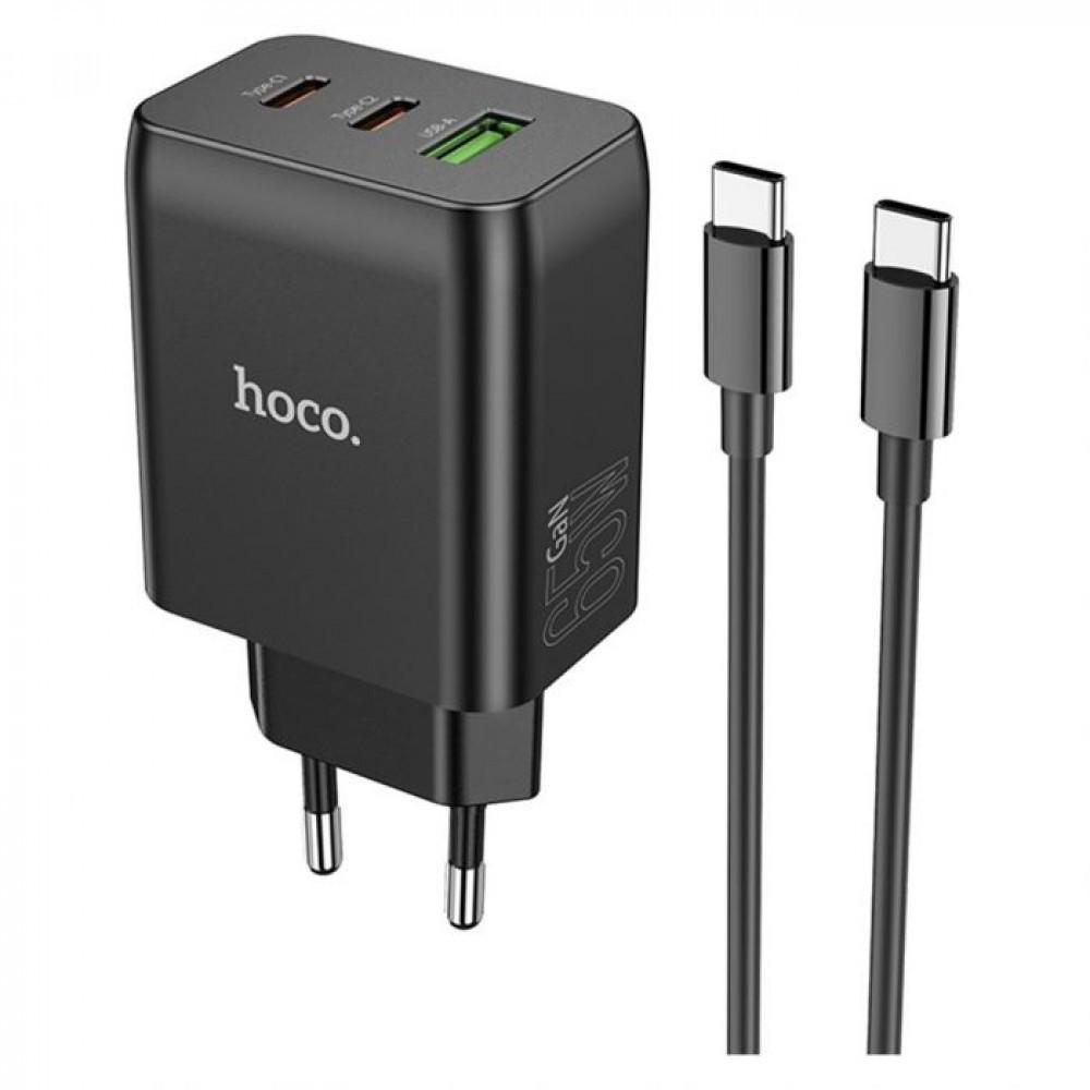 Сетевое зарядное устройство Hoco N18 1USB/2USB-C с кабелем Type-C+Type-C Черный - фото 2