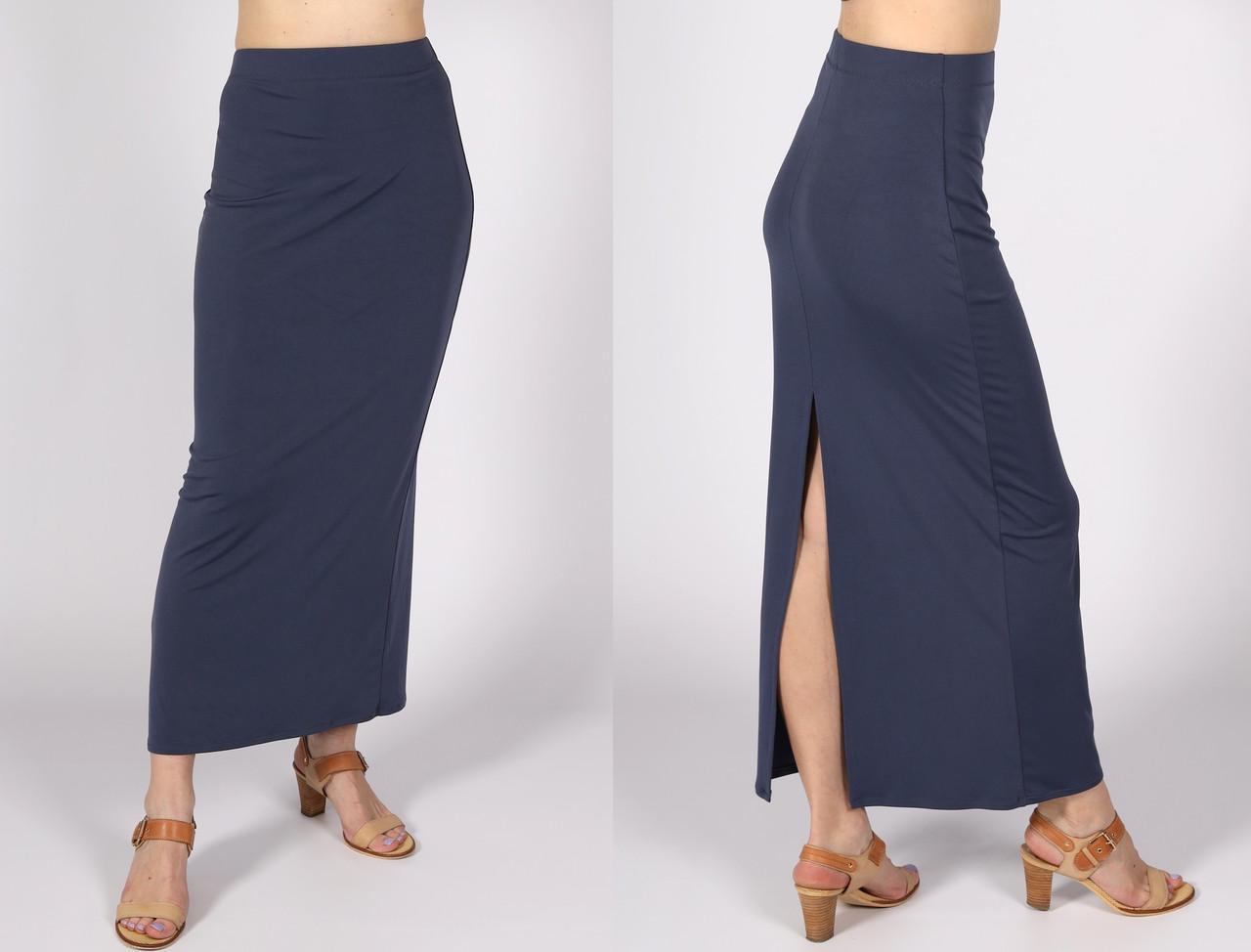 Женская юбка по щиколотку длинная трикотажная с разрезом сзади однотонная р. 48 Графитовый (2495128194) - фото 3 Женская юбка по щиколотку длинная трикотажная с разрезом сзади однотонная р. 48 Графитовый (2495128194) - фото 3