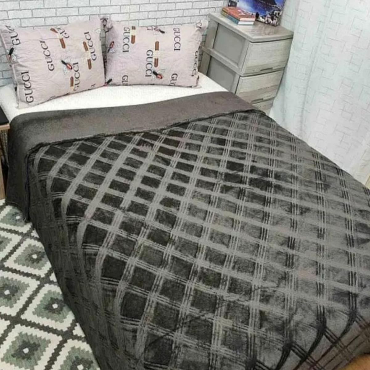 Плед велюровый Koloco Шлифовка двухспальный 180х220 см Темно-серый (37139)