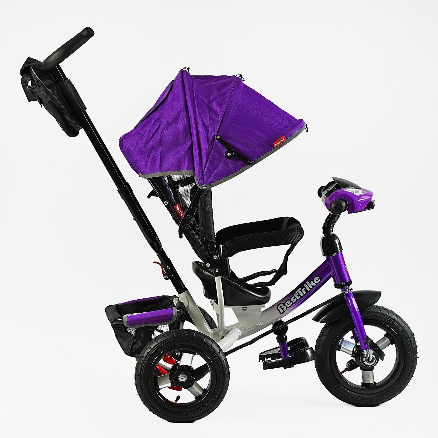 Велосипед дитячий триколісний Best Trike 3390 надувні/фара з USB/пультом/батьківською ручкою Фіолетовий (30-126) - фото 2