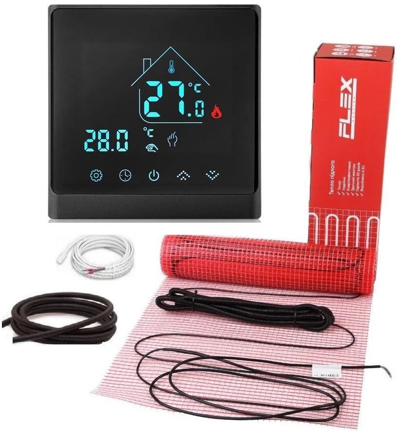 Мат нагревательный FLEX 2,5 м²/437,5 Вт с программируемым черным терморегулятором AC8400H