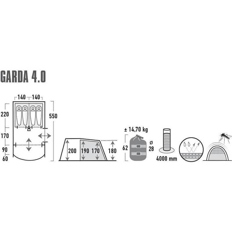 Намет 4-місний High Peak Garda 4.0 Light Grey/Dark Grey/Green (29380) - фото 2