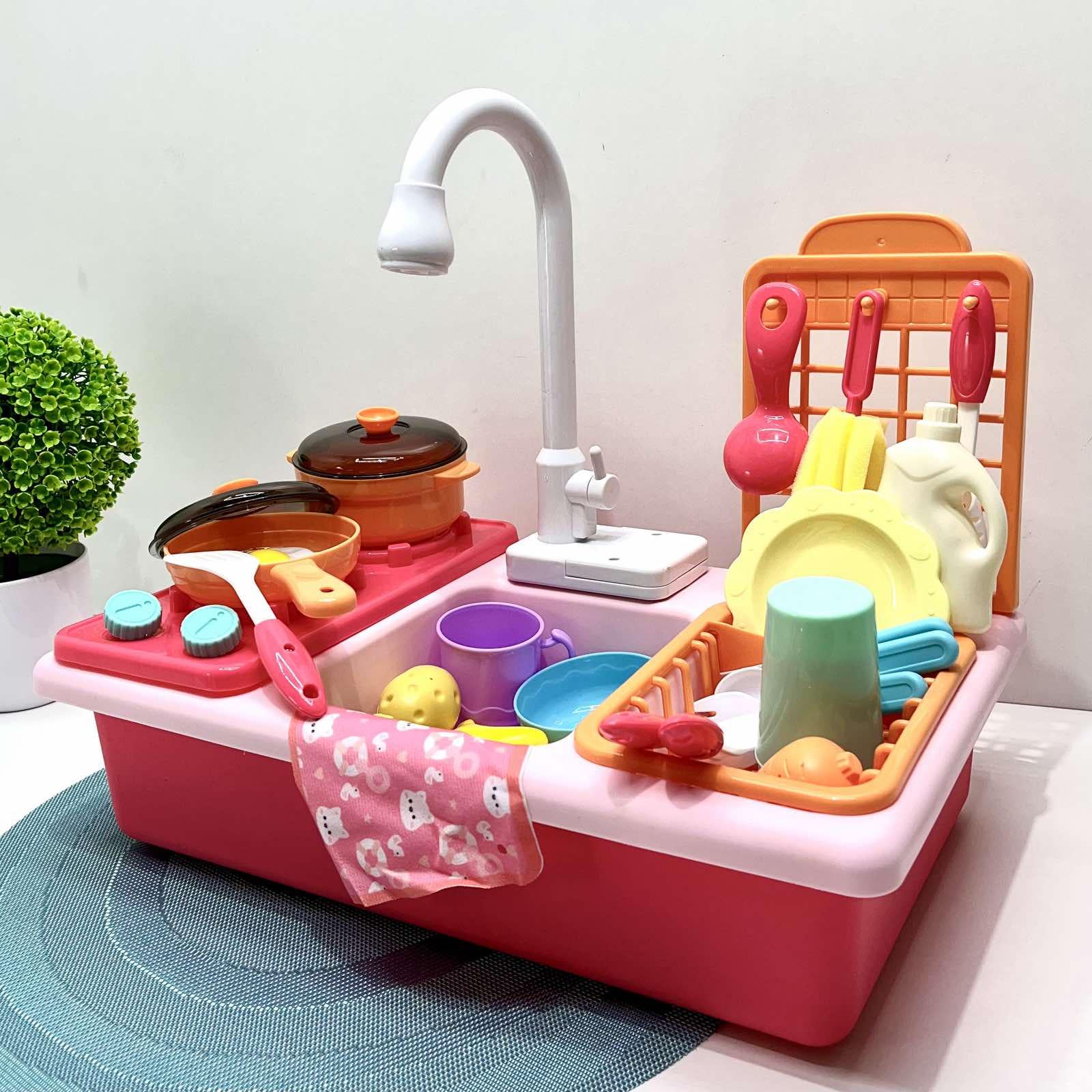 Кухня игрушечная мойка/льется вода/звук/свет 29 пр. Розовый (WD-T41)
