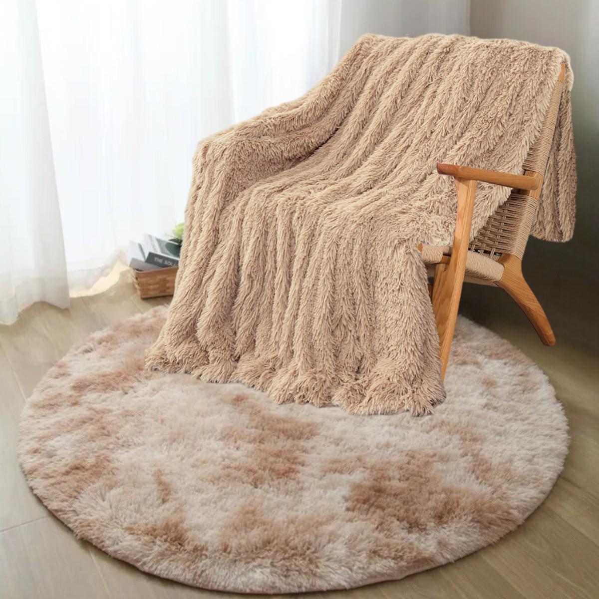 Набор плед с ковриком прикроватным KITUA Травка евро Бежевый