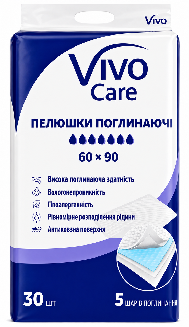 Пелюшки поглинаючі VivoCare 60х120 см 30 шт.