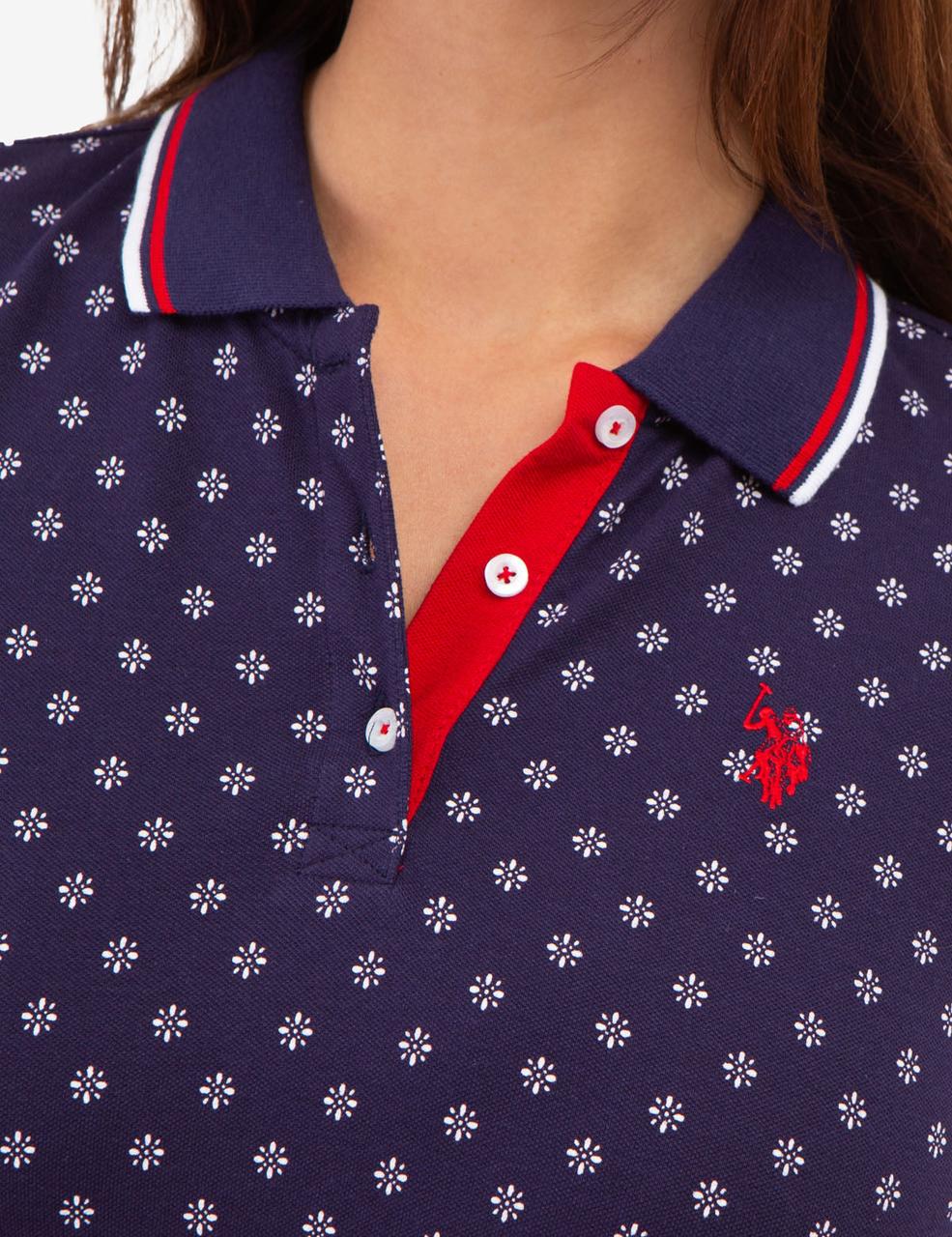 Футболка поло жіноча U.S. Polo Assn Dot Flower Print Tipped XS Синій (2153272071) - фото 2