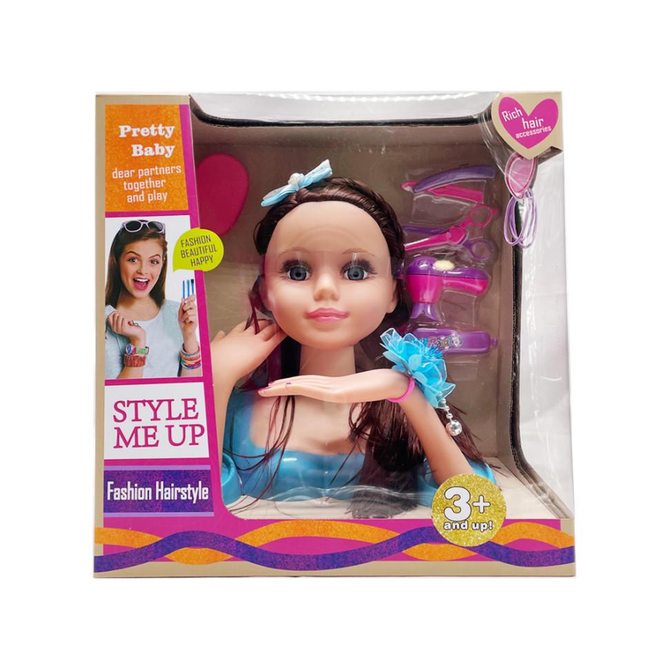 Лялька-манекен для зачісок 3393 з аксесуарами для зачіски 30х28х7 см Блакитний