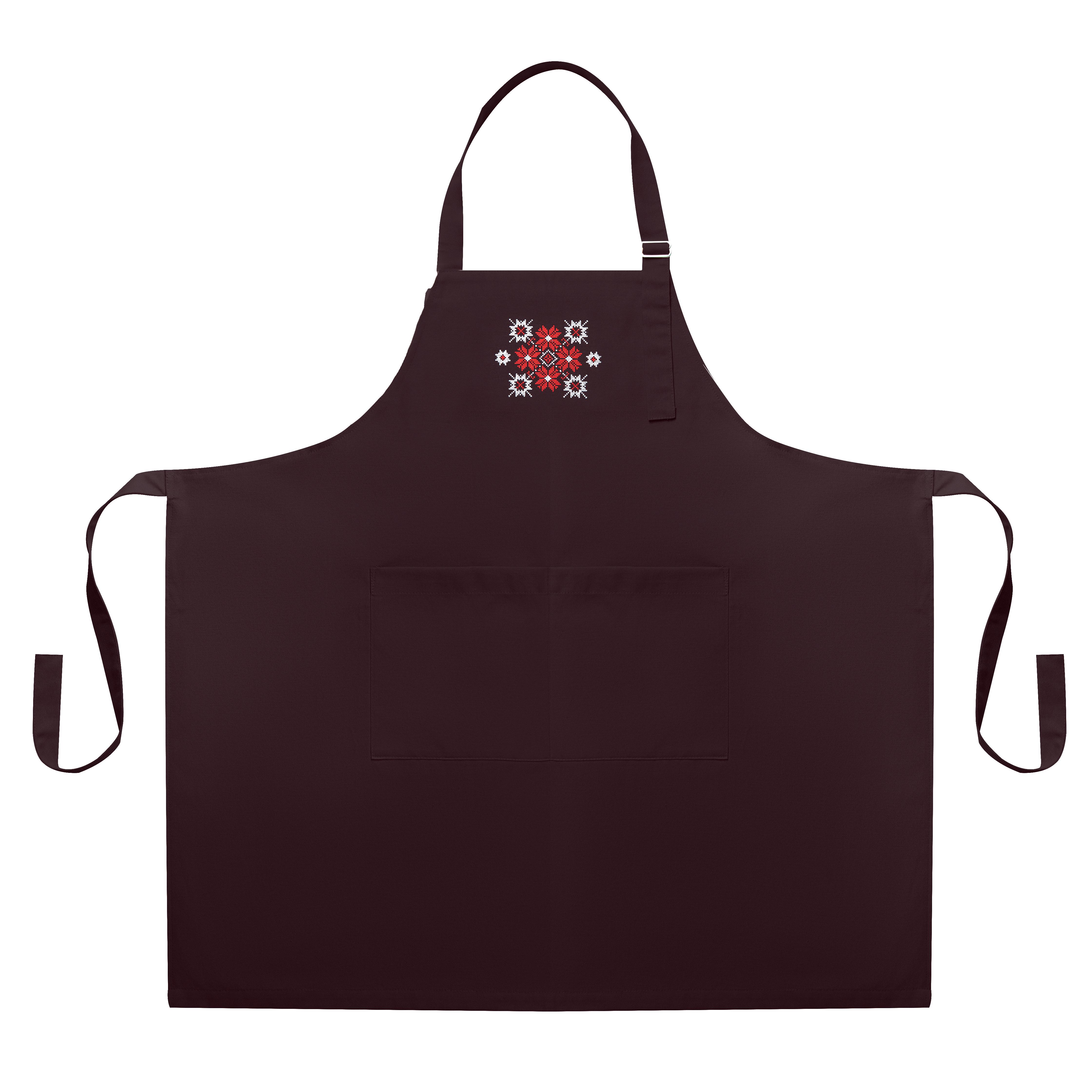 Фартук универсальный с этно вышивкой и карманом водоотталкивающий Шоколадный (26057)