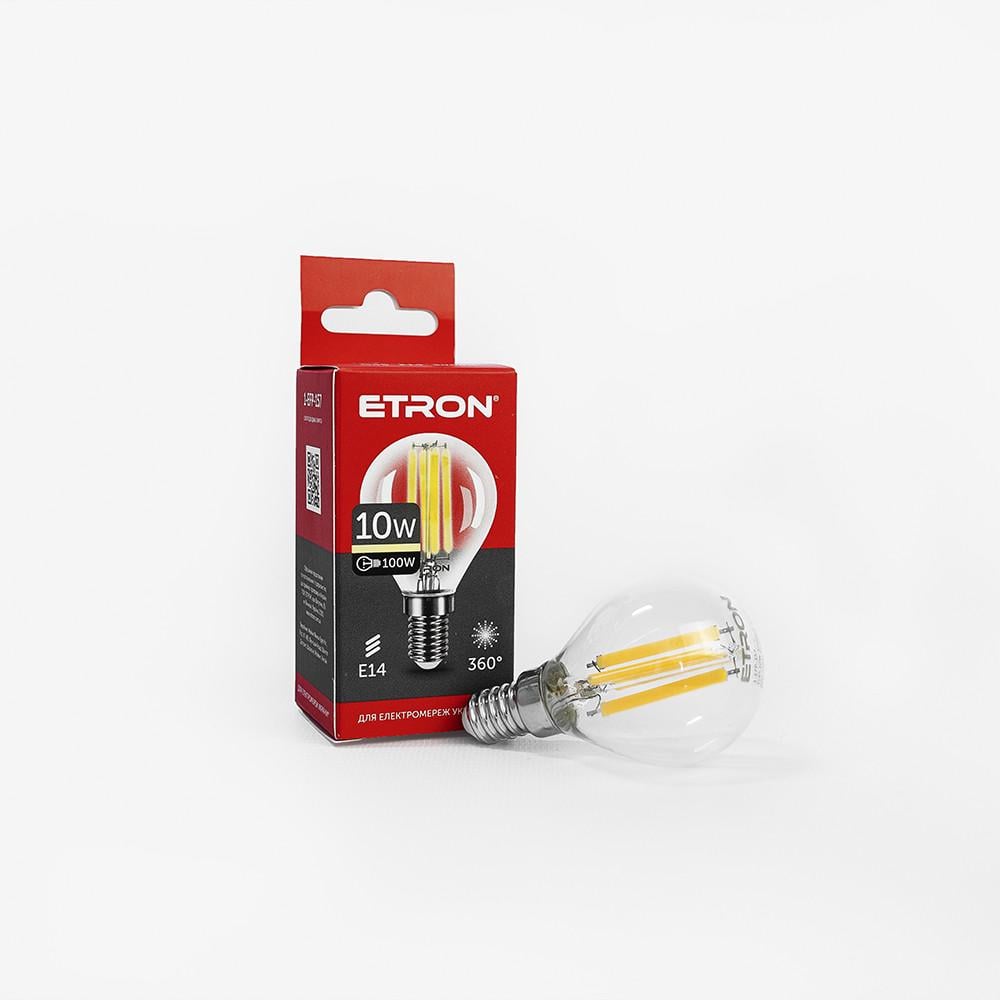 LED лампа ETRON Filament 1-EFP-157 G45 E14 10W 3000 K Прозорий