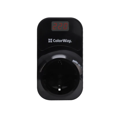 Реле напряжения ColorWay DS4 Black 1 розетка 220 В/50 Гц до 16 A/3680 Вт (MCT-CW-VR16-04D)