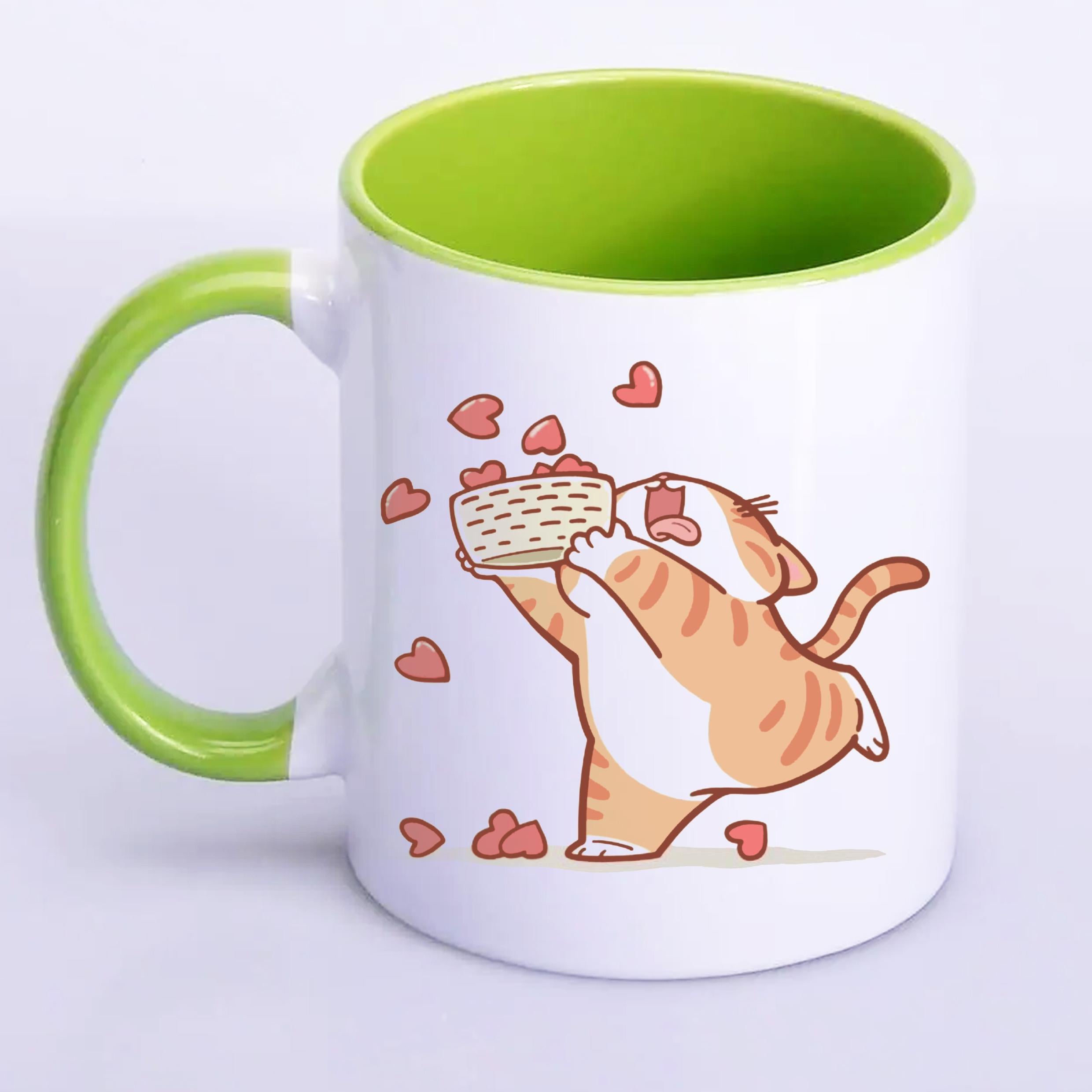Чашка с принтом "Котик з сердечками" 330 мл Салатовый (18754)