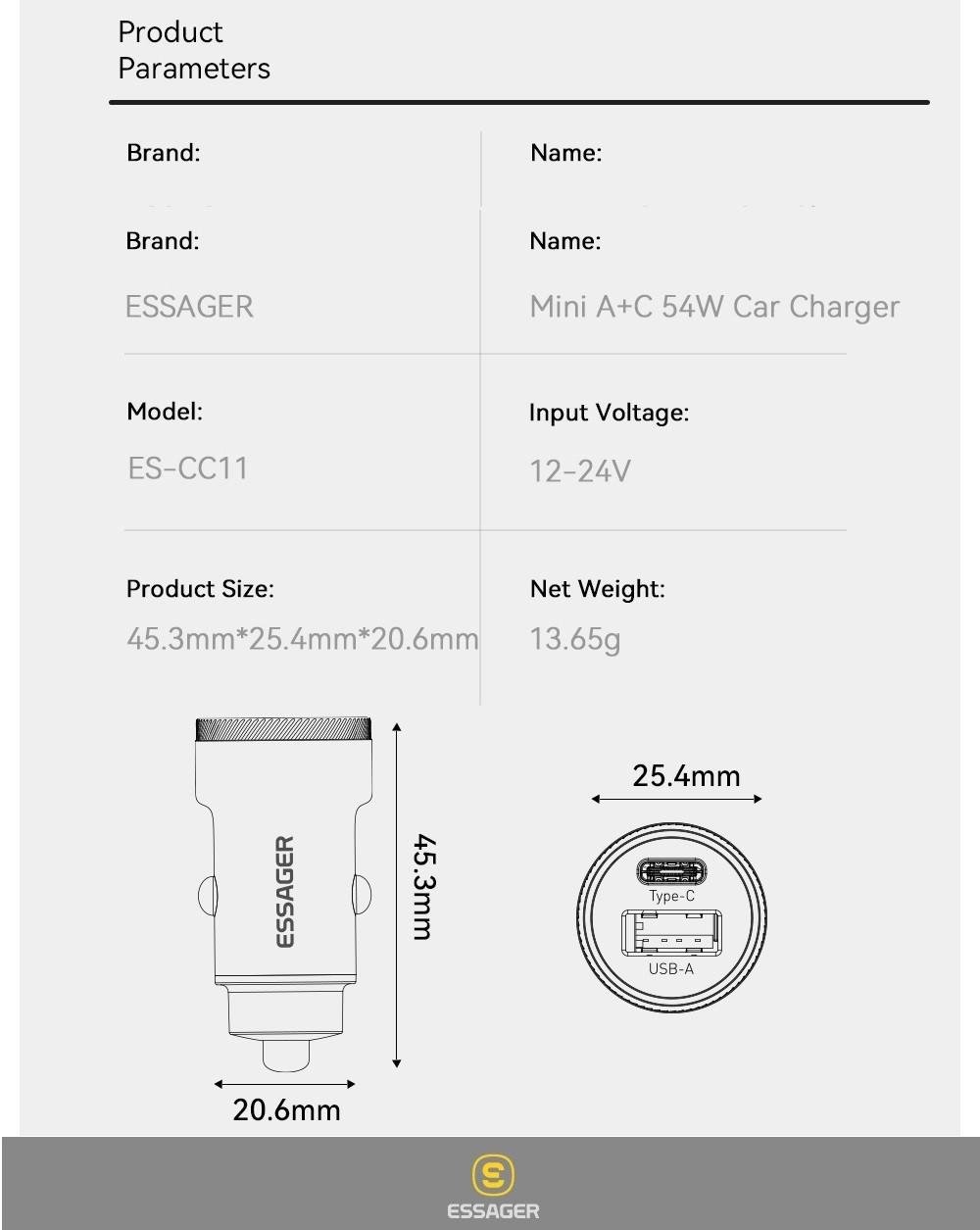 Зарядний пристрій автомобільний Essager Type-c 36w/USB qc 3.0 18w Metall 54W (25397275) - фото 4