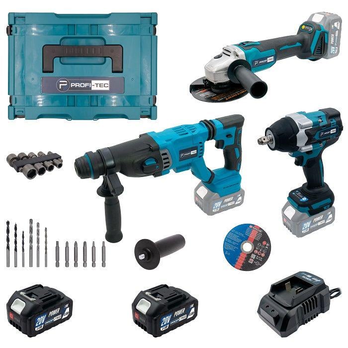 Аккумуляторный набор из 3х инструментов PROFI-TEC POWERLine 20V Combo Set 3/5 POWERLine PBH201BL/DTW800BL/DGA20BL (005934)