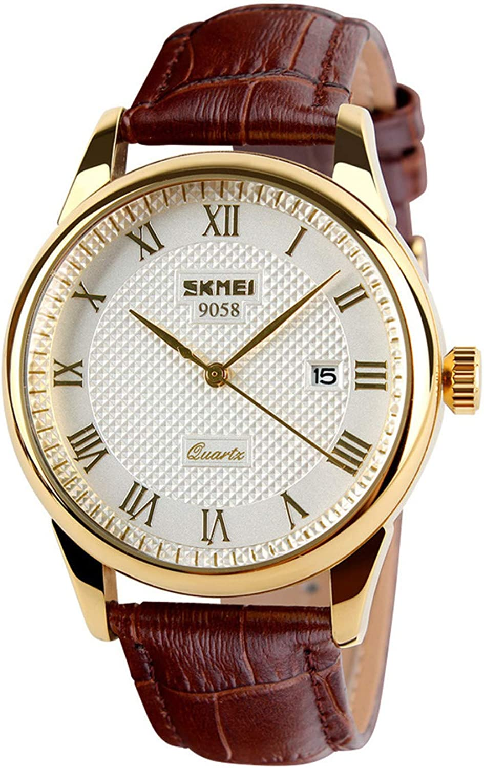 Наручные часы мужские Skmei 9058LGDWTBN-B 3 ATM 40 мм Gold/Brown