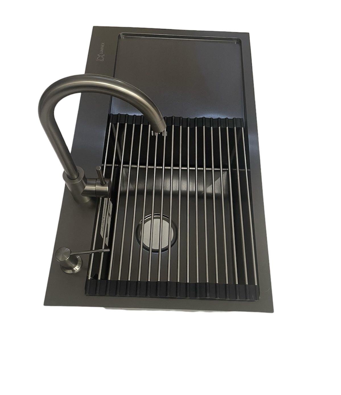 Мойка кухонная Luminex левая 78х44 см Черный и кран для кухни Luminex из латуни (020220)