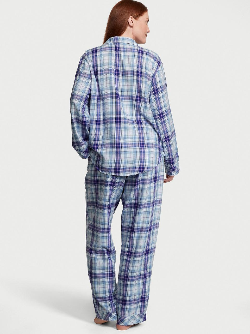 Піжама Victoria's Secret Flannel Long Pajama Set фланелева M Блакитний (2176849905) - фото 2