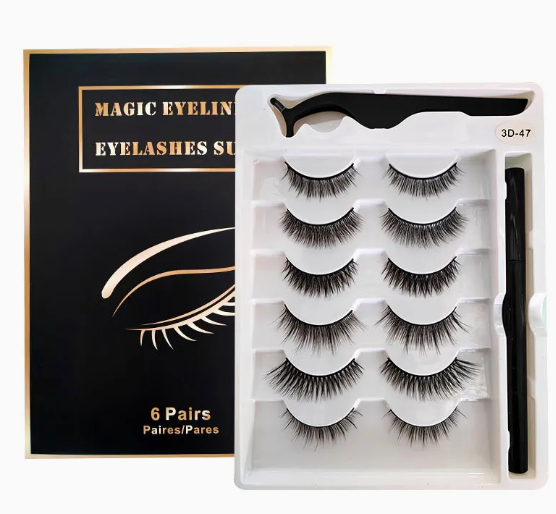 Набор накладных ресниц 6 моделей/пинцет/маркер magic eyeliner& eyelashes suit (01601014)