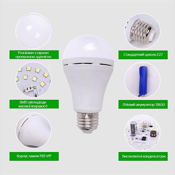 Світлодіодна лампа Smart Bulb 12W з акумулятором (12383167) - фото 7