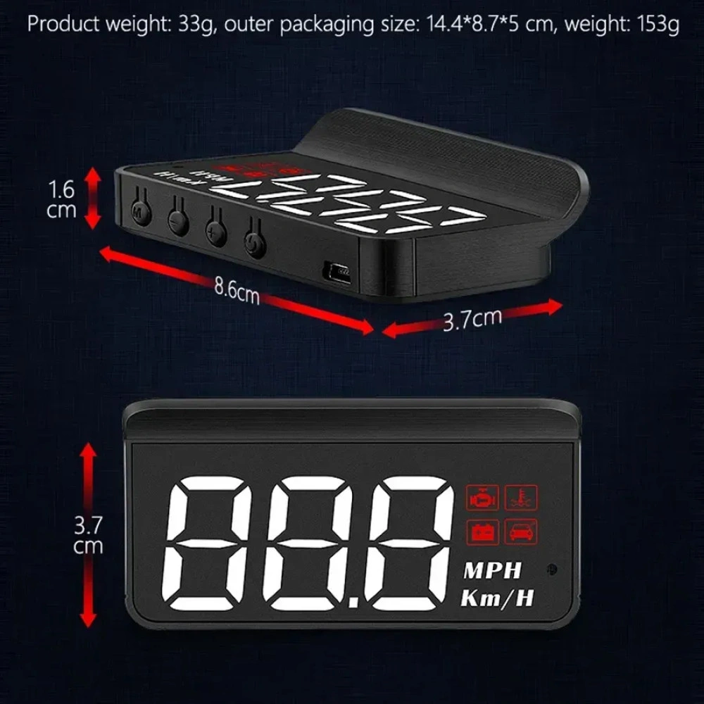 Автомобільний HUD-спідометр з відображенням швидкості/температури та інших параметрів на лобовому склі (speed-220) - фото 2