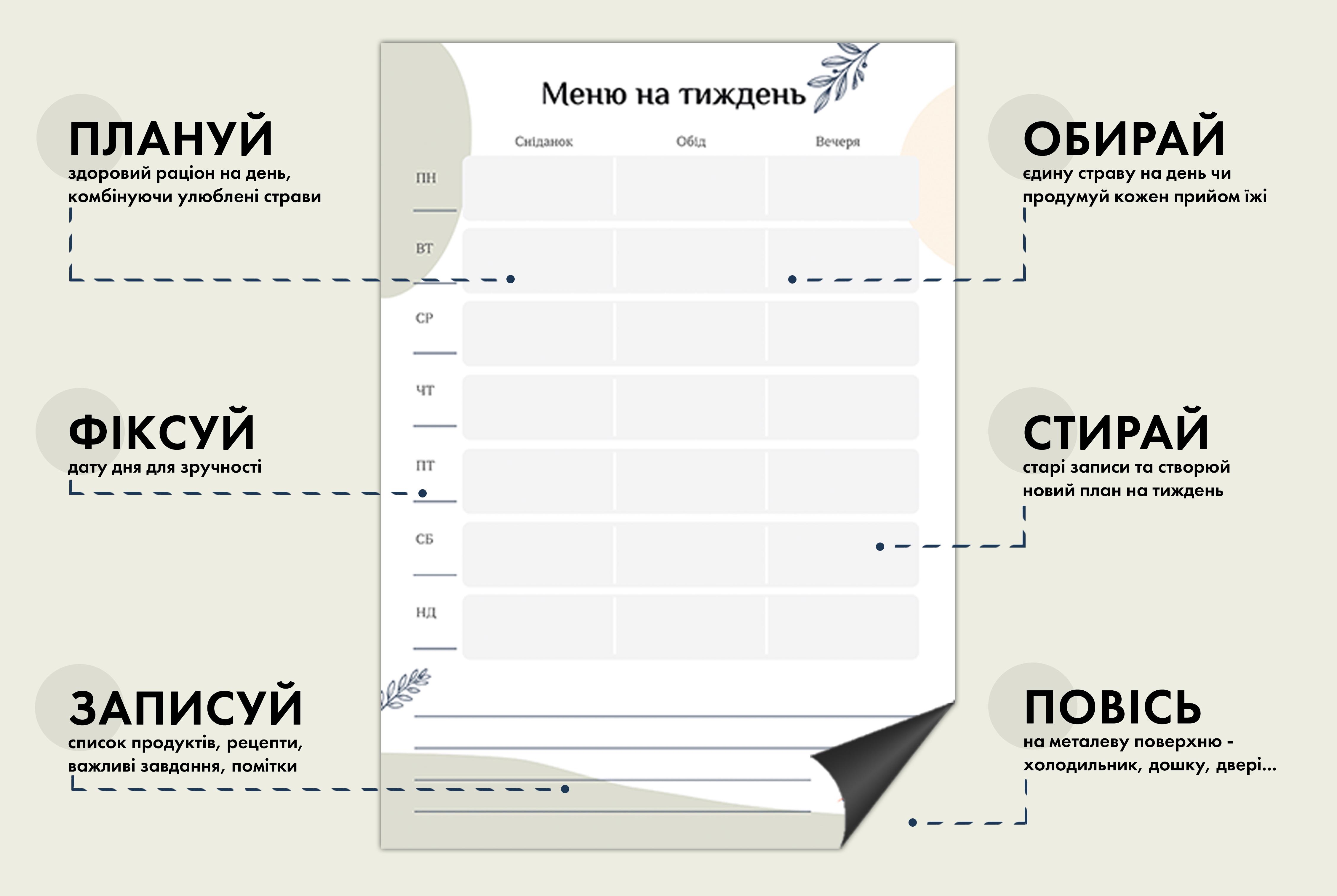 Магнитный планер меню Plans Come True UA Легкость А4 30х21 см Серый (PCT007) - фото 6