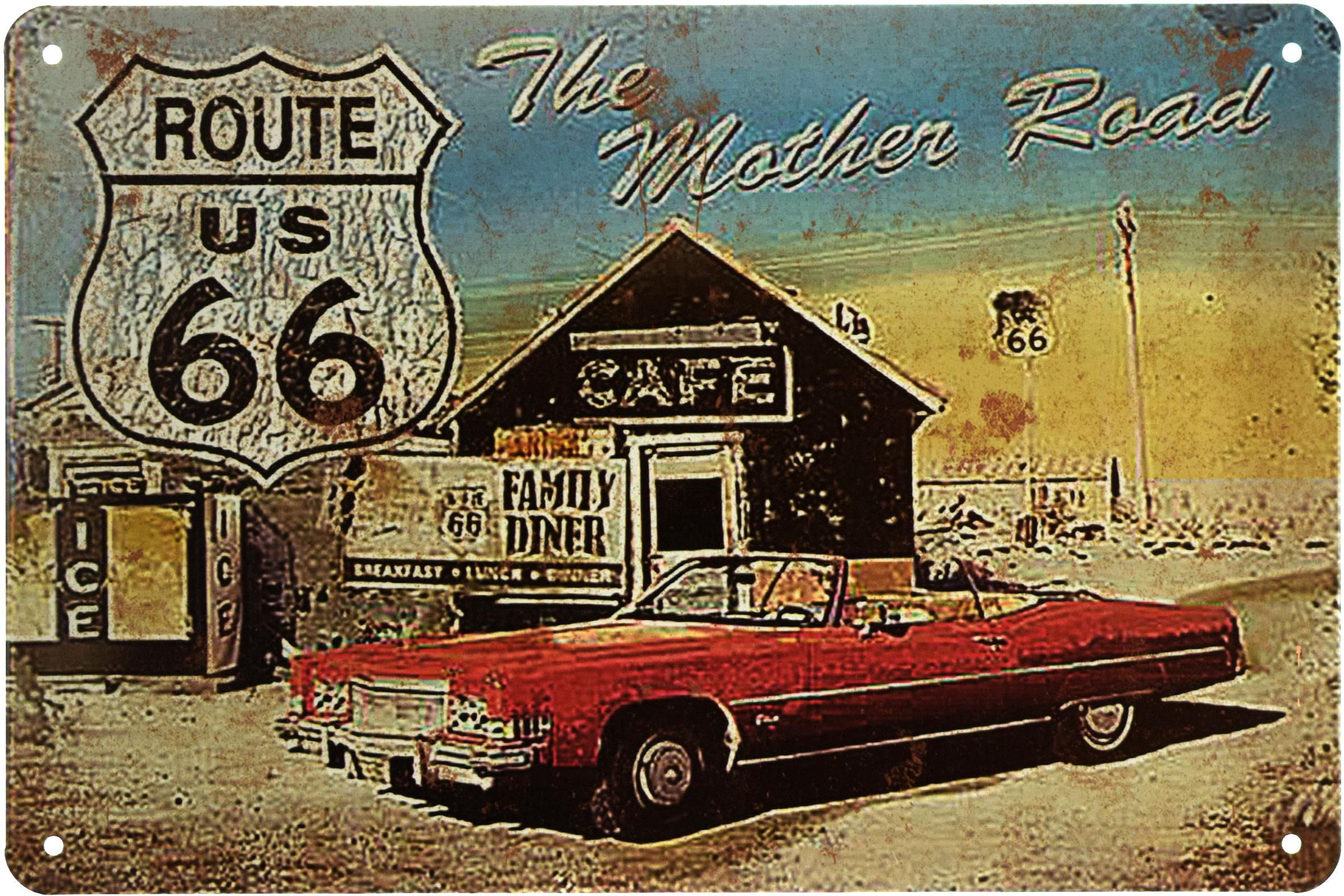 Табличка металлическая Трасса 66 Мать Дорог/Route 66 The Mother Road 20x30 см