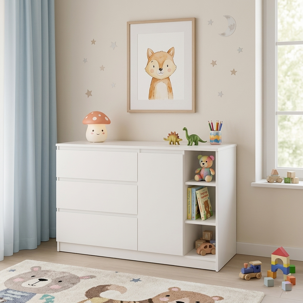 Комод MEBEX на 3 ящика с открытой нишей 120х40х77 см Белый (VERTO3B1200WH)