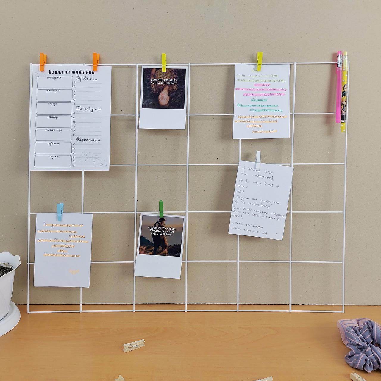 Мудборд з дерев'яними прищіпками 60х50 см/10х10 см Білий (605015k) Мудборд з дерев'яними прищіпками 60х50 см/10х10 см Білий (605015k)