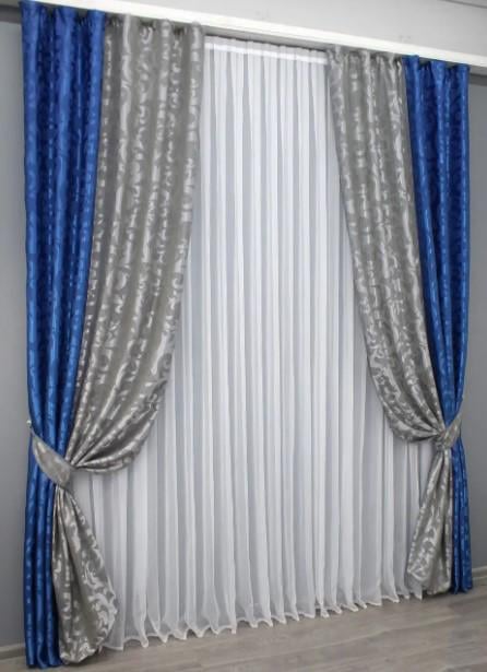 Комплект штор жаккард 1,5х2,7 м 2 шт. Синій/Сірий (014дк/475-293ш) - фото 3 Комплект штор жаккард 1,5х2,7 м 2 шт. Синій/Сірий (014дк/475-293ш) - фото 3
