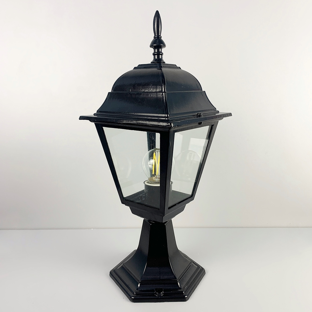 Вуличний ліхтар з прозорим склом на ніжці Чорний (9030 BK S/S)