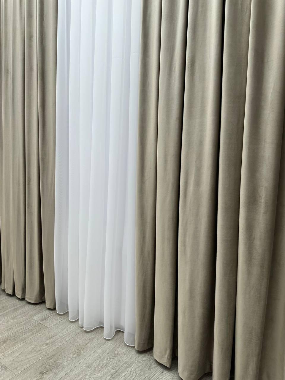 Штора велюрова на тасьмі 6 см 300x260 см Сіро-бежевий (SB-01-14-T43) - фото 8