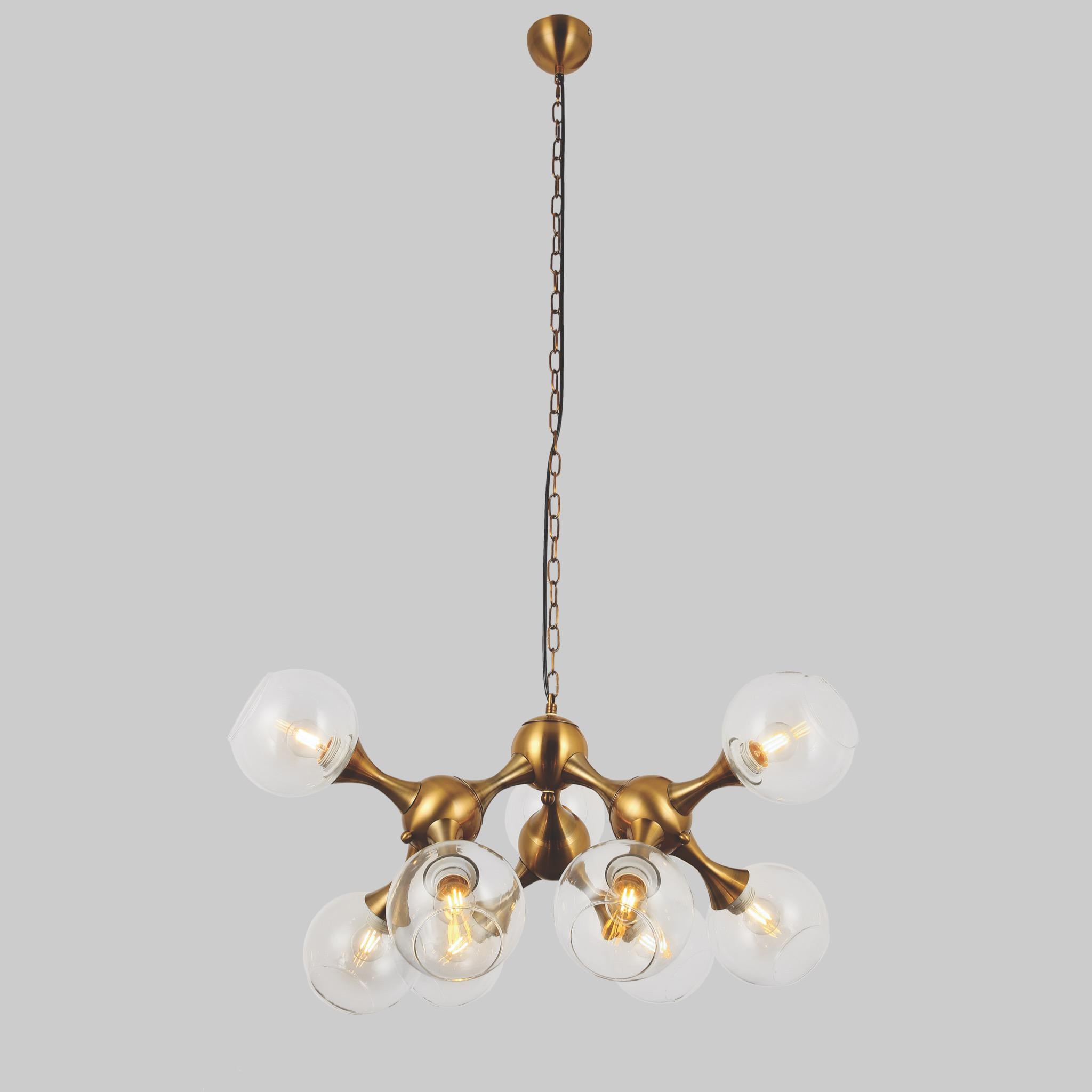 Люстра Molecule на 9 ламп с прозрачными плафонами Золотой