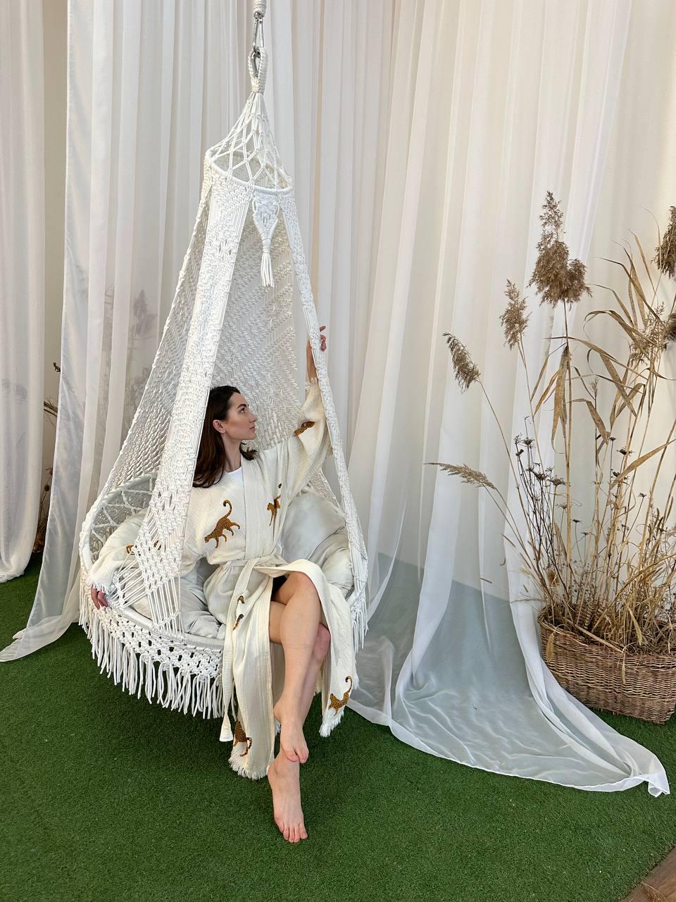 Халат-кимоно женский one size Белый с леопардом - фото 3